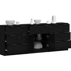 vidaXL Dressoir 3 pcs Zwart Eiken 181 x 30 x 70 cm Bewerkt hout
