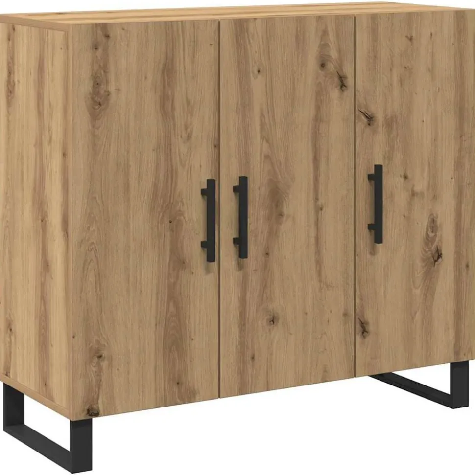vidaXL Dressoir Artisan Eiken 90 x 34 x 80 cm Bewerkt hout