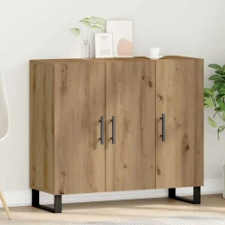 vidaXL Dressoir Artisan Eiken 90 x 34 x 80 cm Bewerkt hout