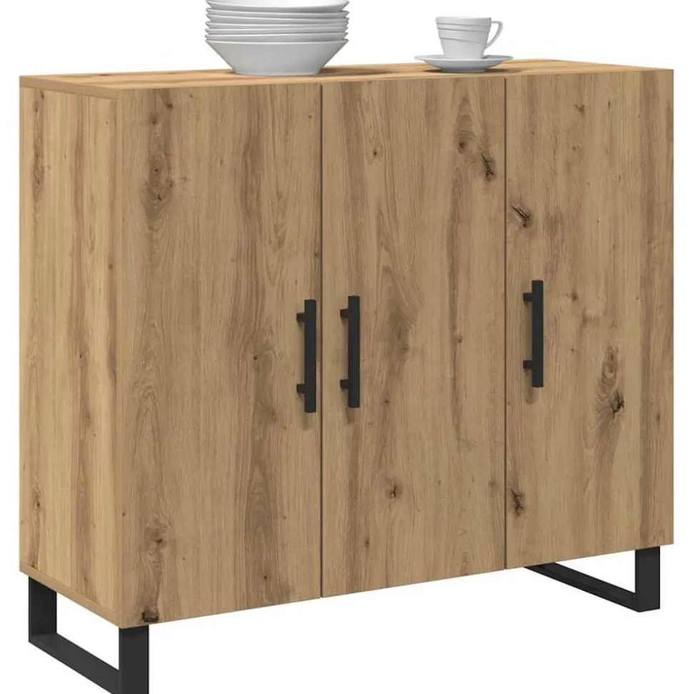 vidaXL Dressoir Artisan Eiken 90 x 34 x 80 cm Bewerkt hout