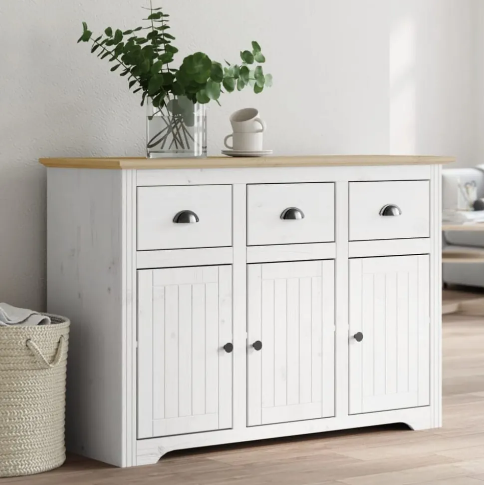 vidaXL Dressoir BODO 115,5x44x80 cm massief grenenhout wit en bruin
