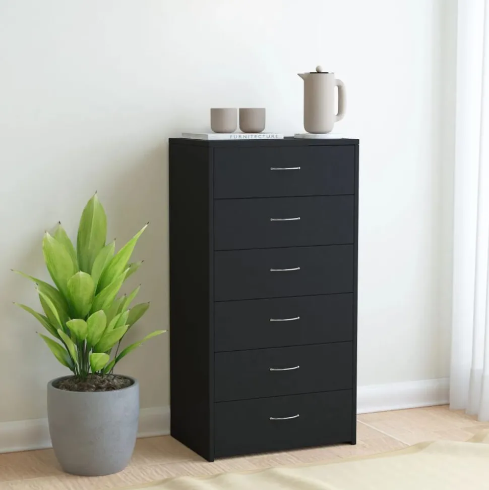 vidaXL Dressoir met 6 lades 50x34x96 cm bewerkt hout zwart