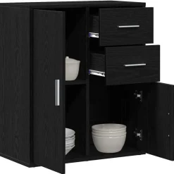 vidaXL Dressoir met lade Zwart Eiken 60 x 31 x 70 cm Bewerkt hout