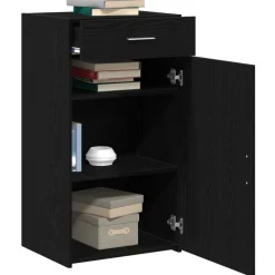 vidaXL Dressoir met lade Zwart Eiken 50 x 42,5 x 93 cm