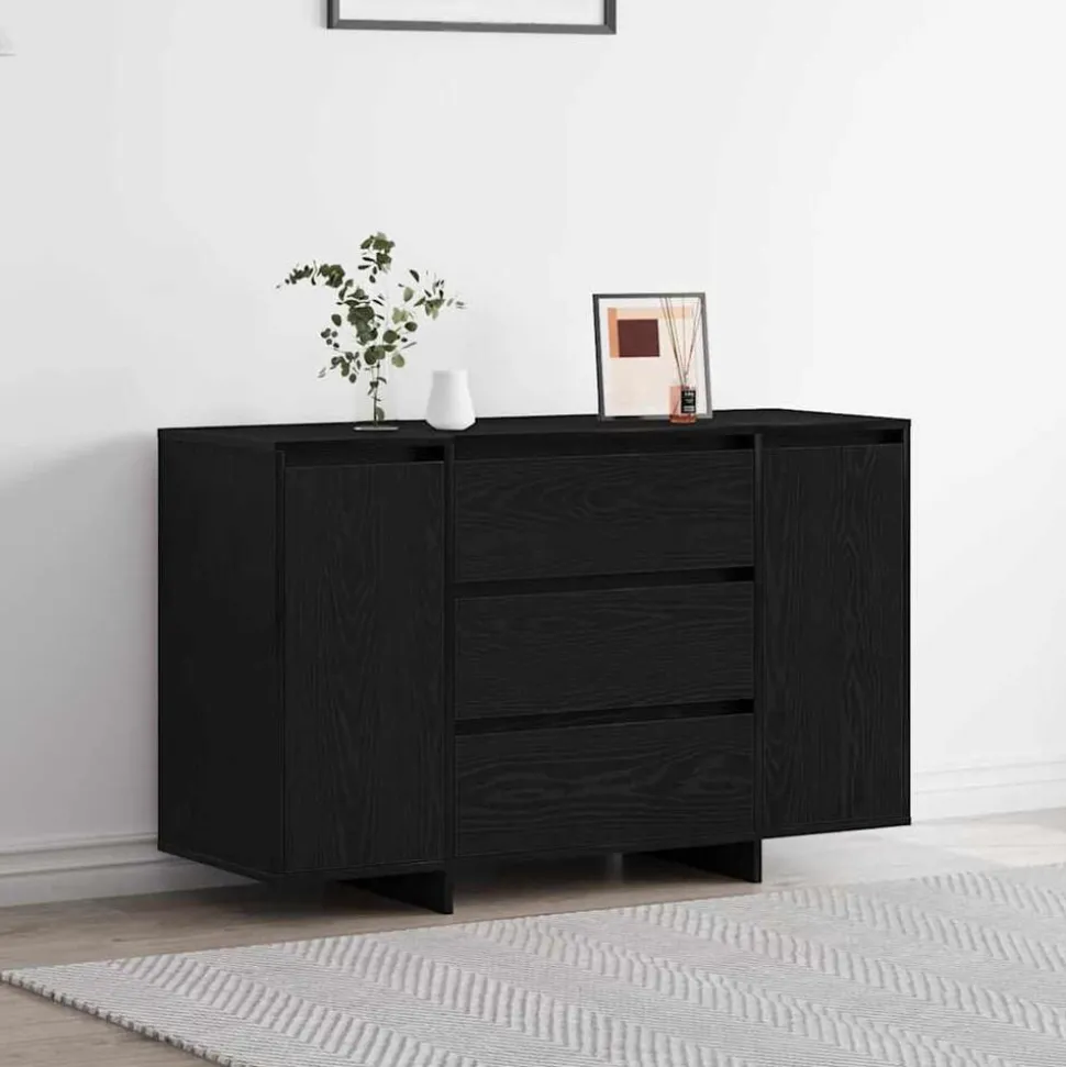 vidaXL Dressoir met lade Zwart Eiken 120 x 41 x 75 cm Bewerkt hout