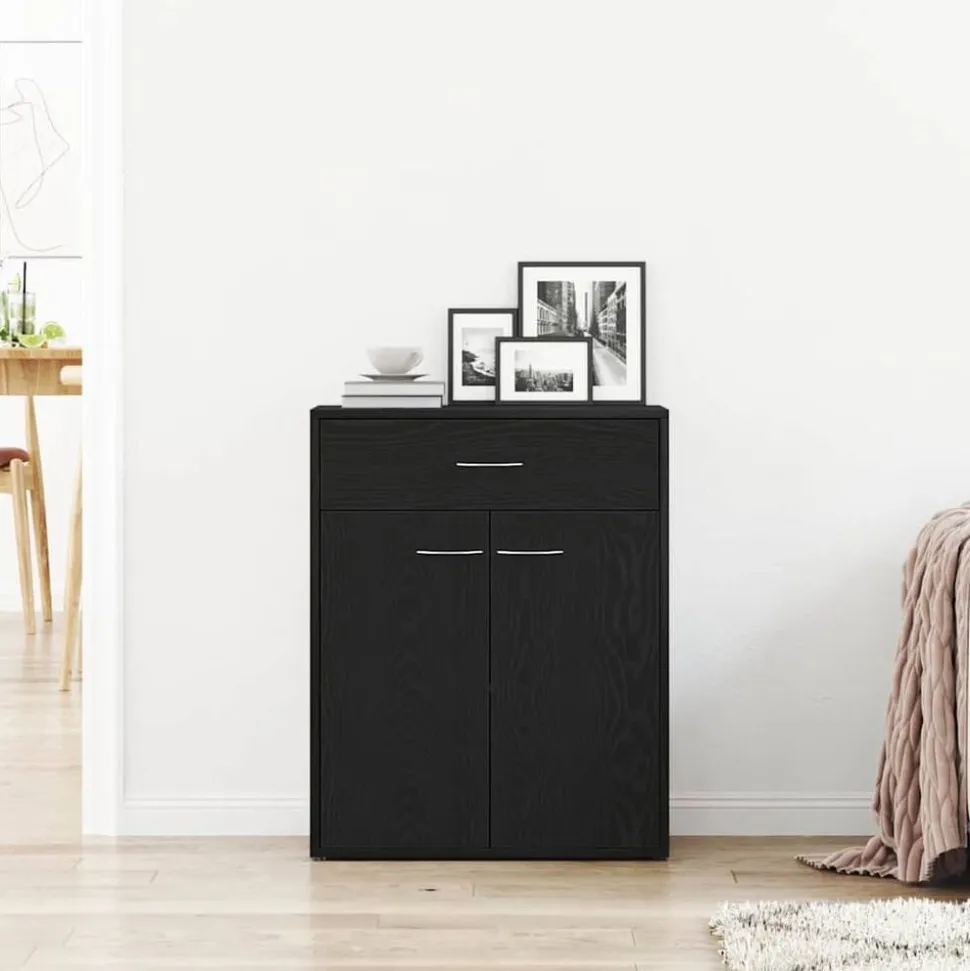 vidaXL Dressoir met lade Zwart Eiken 60 x 30 x 75 cm Bewerkt hout