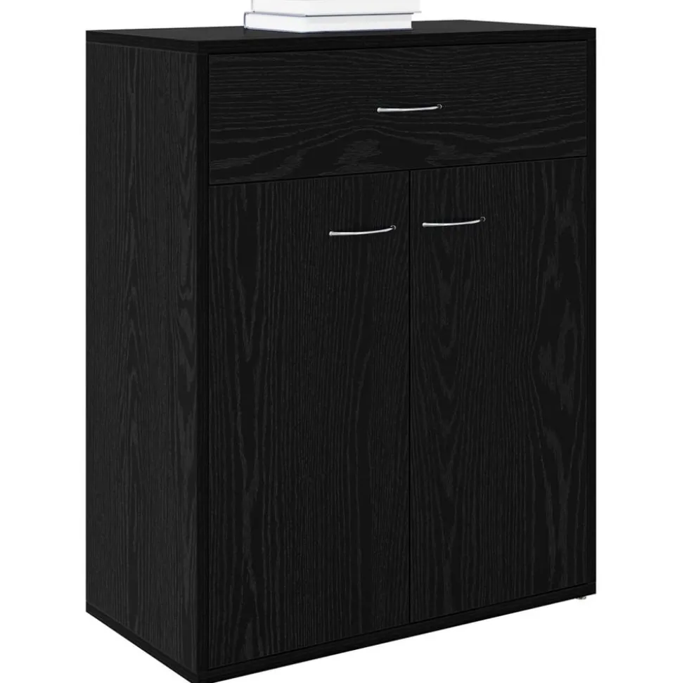 vidaXL Dressoir met lade Zwart Eiken 60 x 30 x 75 cm Bewerkt hout