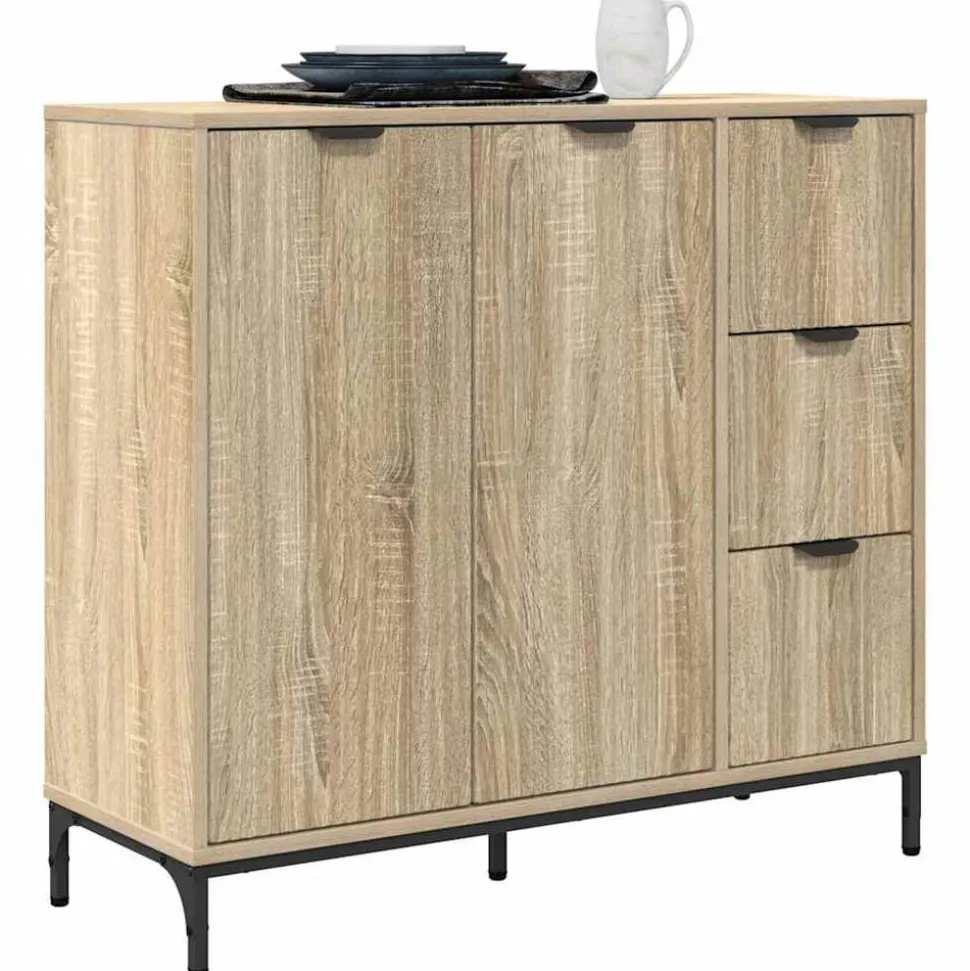 vidaXL Dressoir met lade Sonoma Eiken 89,5 x 33 x 82 cm Bewerkt hout