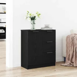 vidaXL Dressoir met lade Zwart Eiken 60 x 30 x 70 cm Bewerkt hout