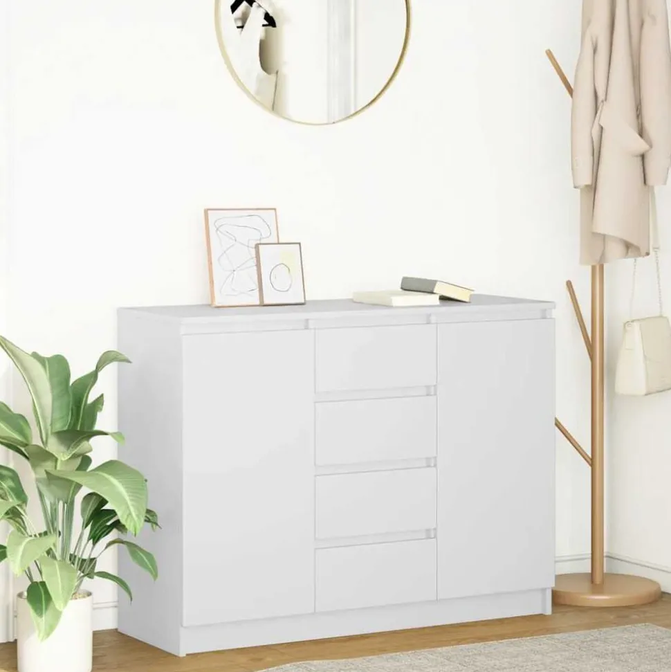 vidaXL Dressoir met lades 100,5x35x76 cm spaanplaat wit