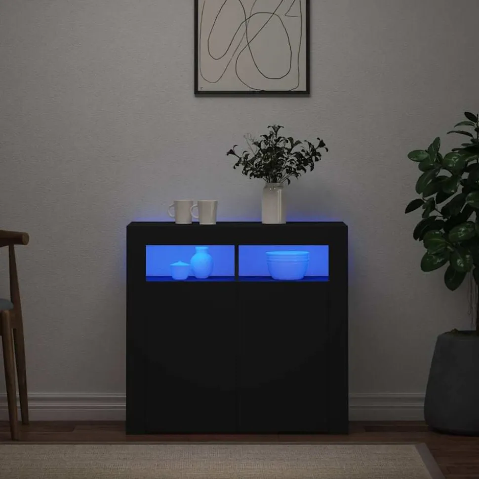 vidaXL Dressoir met LED-verlichting 80x35x75 cm zwart