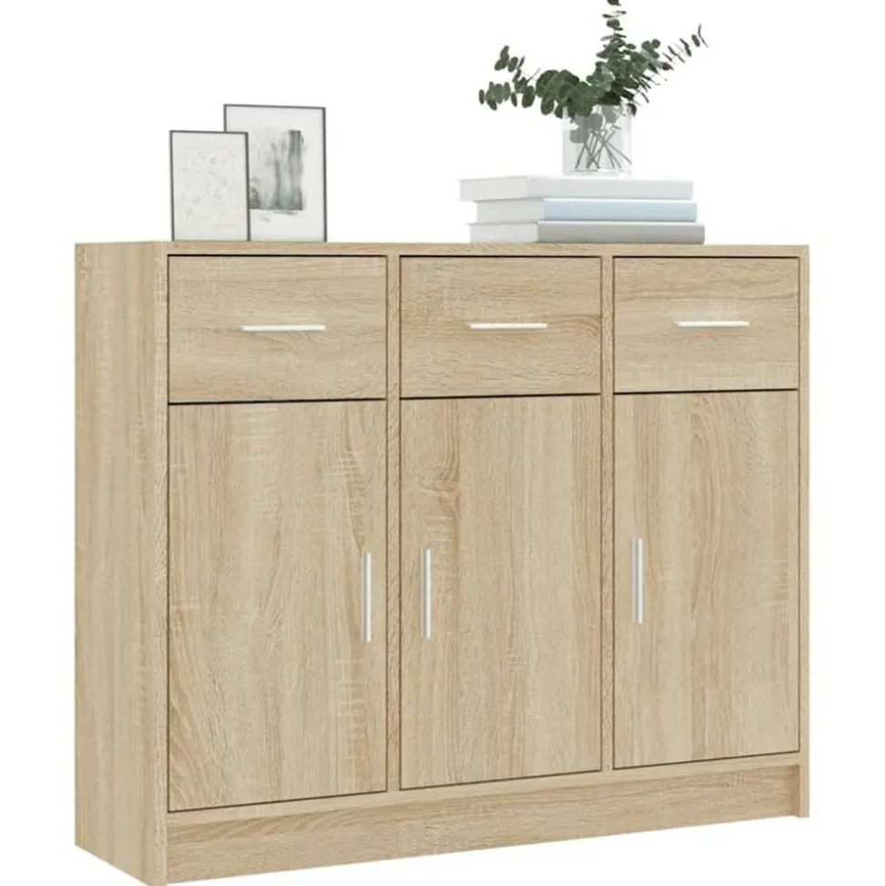 vidaXL Dressoir 91x28x75 cm bewerkt hout sonoma eikenkleurig