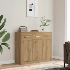 vidaXL Dressoir 91x28x75 cm bewerkt hout artisanaal eikenkleur