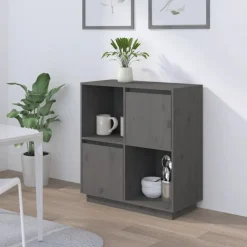 vidaXL Dressoir 74x35x80 cm massief grenenhout grijs