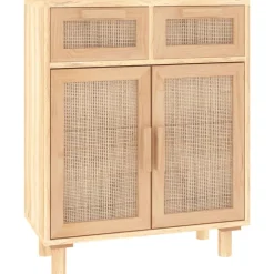 vidaXL Dressoir 60x30x75 cm massief grenenhout en rattan bruin