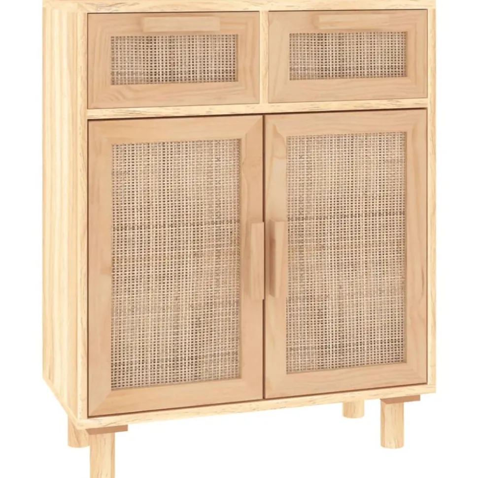 vidaXL Dressoir 60x30x75 cm massief grenenhout en rattan bruin