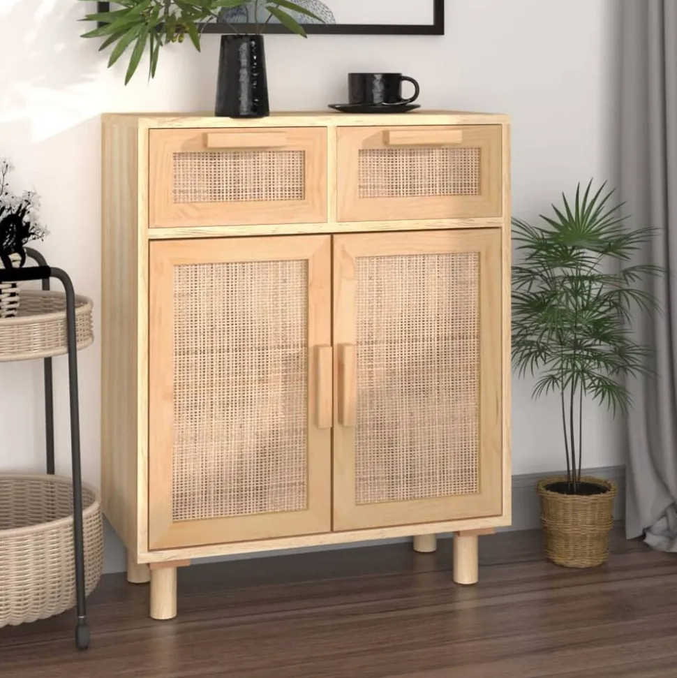 vidaXL Dressoir 60x30x75 cm massief grenenhout en rattan bruin