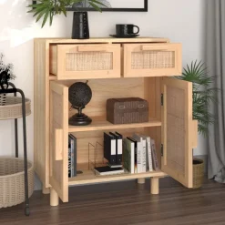 vidaXL Dressoir 60x30x75 cm massief grenenhout en rattan bruin