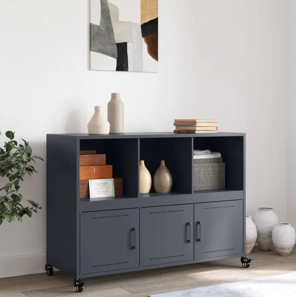 vidaXL Dressoir 100,5x39x72 cm staal antracietkleurig