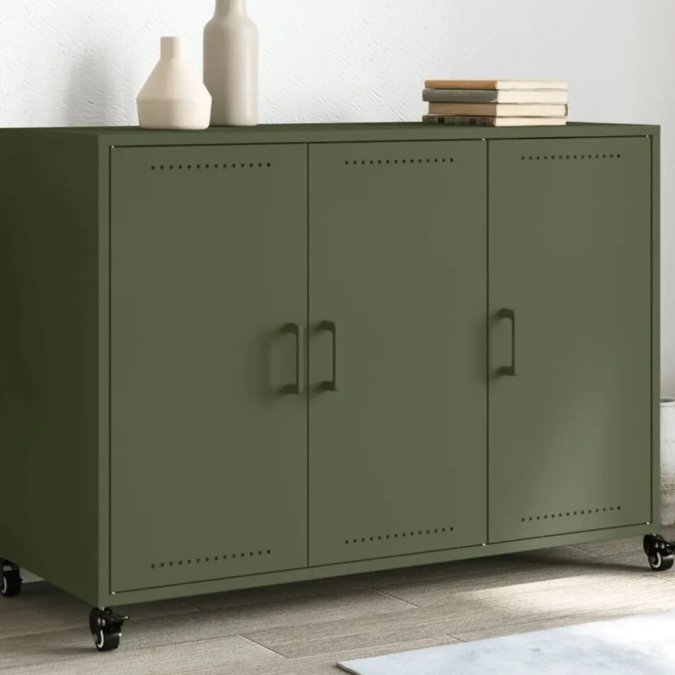 vidaXL Dressoir 100,5x39x72 cm staal olijfgroen
