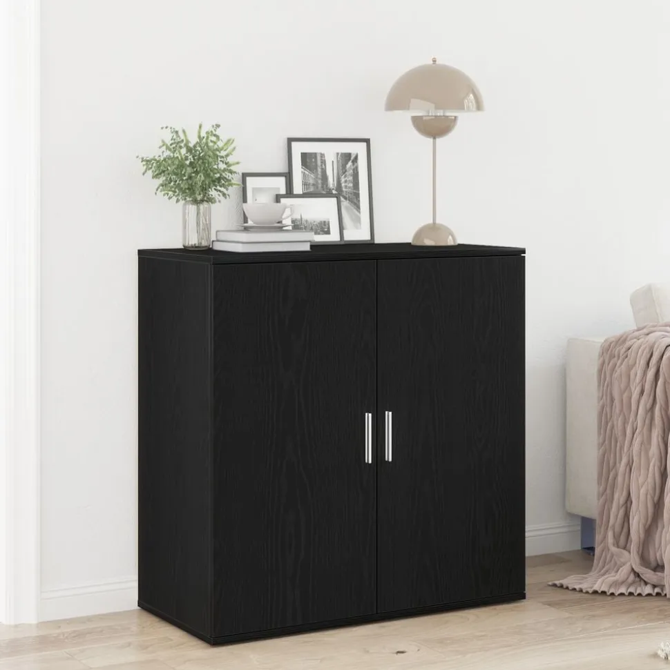 vidaXL Dressoir Zwart Eiken 79 x 38 x 80 cm Bewerkt hout