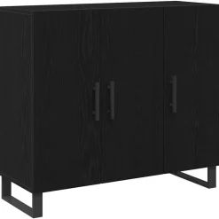 vidaXL Dressoir Zwart Eiken 90 x 34 x 80 cm Bewerkt hout