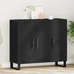 vidaXL Dressoir Zwart Eiken 90 x 34 x 80 cm Bewerkt hout