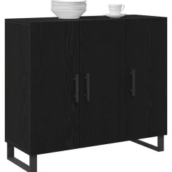 vidaXL Dressoir Zwart Eiken 90 x 34 x 80 cm Bewerkt hout