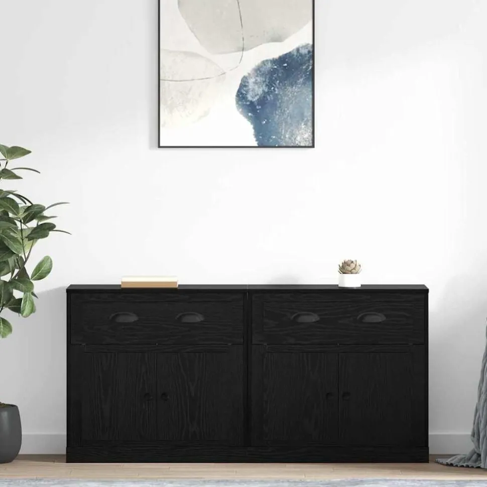 vidaXL Dressoirs 2 pcs Zwart Eiken 70 x 35,5 x 67,5 cm Bewerkt hout
