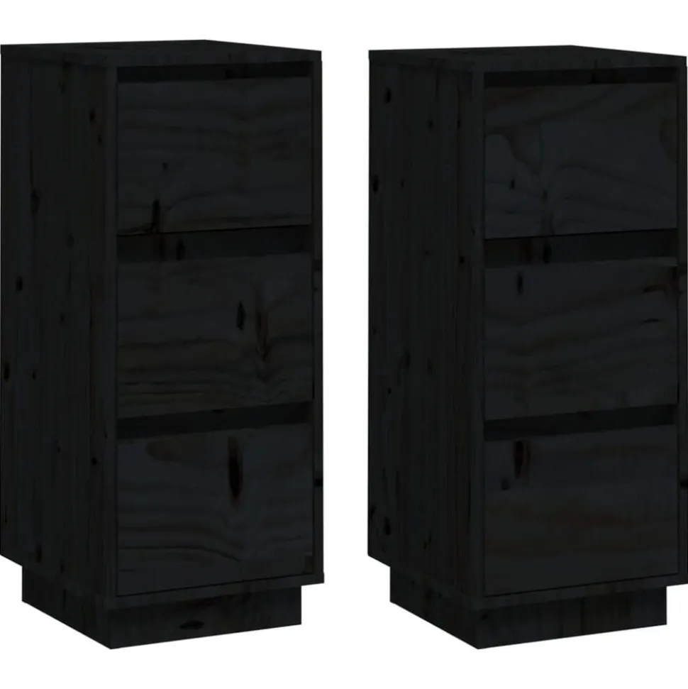 vidaXL Dressoirs 2 st 32x34x75 cm massief grenenhout zwart