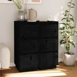 vidaXL Dressoirs 2 st 32x34x75 cm massief grenenhout zwart