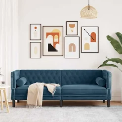 vidaXL Driezitsbank Chesterfield-stijl met bolsters fluweel blauw