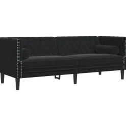 vidaXL Driezitsbank Chesterfield-stijl met bolsters fluweel zwart