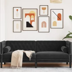 vidaXL Driezitsbank Chesterfield-stijl met bolsters fluweel zwart