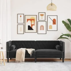 vidaXL Driezitsbank Chesterfield-stijl met bolsters fluweel zwart