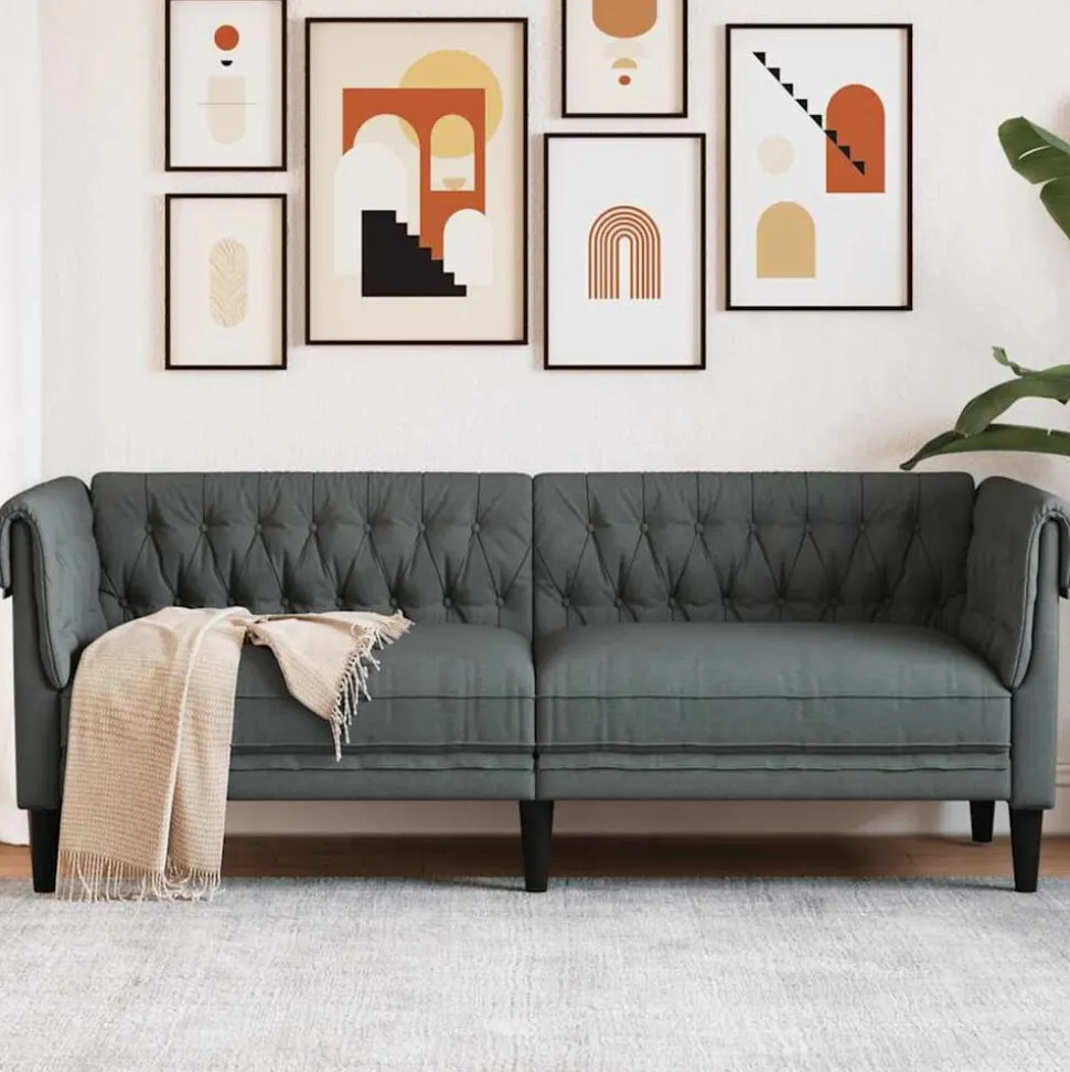 vidaXL Driezitsbank Chesterfield-stijl stof donkergrijs