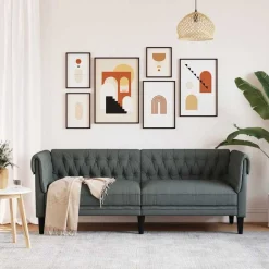 vidaXL Driezitsbank Chesterfield-stijl stof donkergrijs