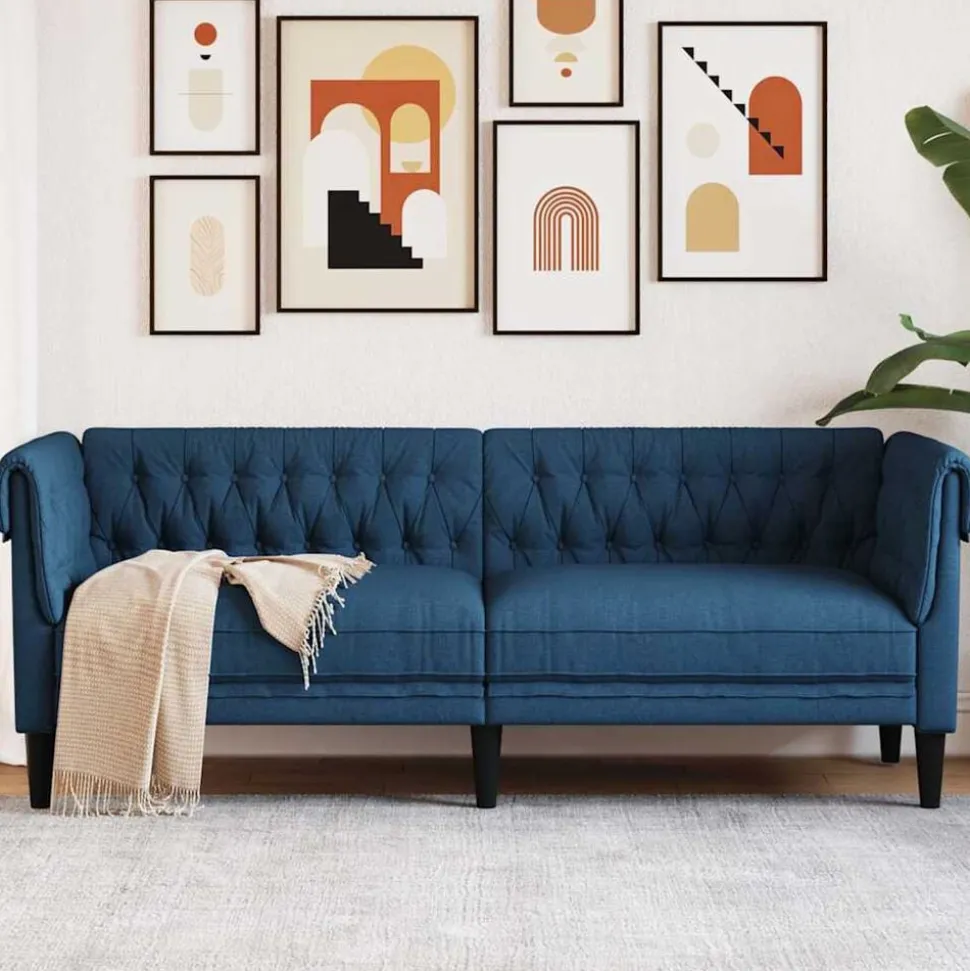 vidaXL Driezitsbank Chesterfield-stijl stof blauw