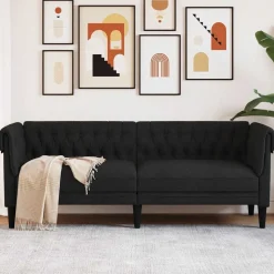 vidaXL Driezitsbank Chesterfield-stijl stof zwart