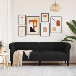 vidaXL Driezitsbank Chesterfield-stijl stof zwart