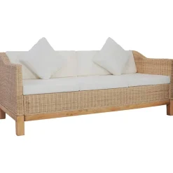 vidaXL Driezitsbank met kussens natuurlijk rattan