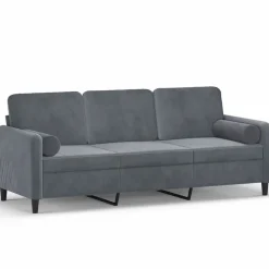vidaXL Driezitsbank met sierkussens 180 cm fluweel donkergrijs
