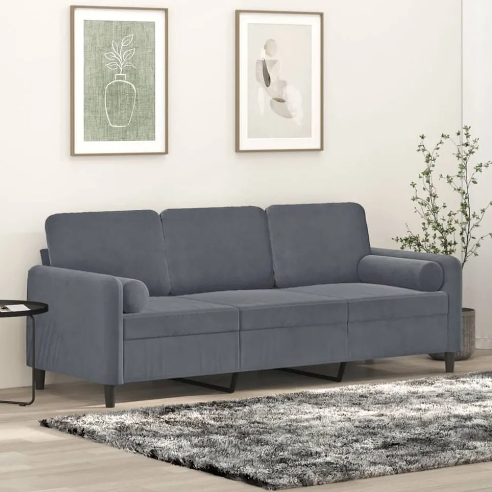 vidaXL Driezitsbank met sierkussens 180 cm fluweel donkergrijs