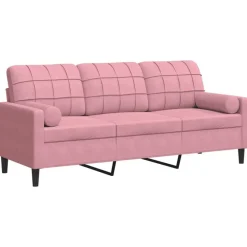 vidaXL Driezitsbank met sierkussens 180 cm fluweel roze