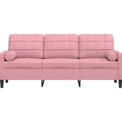 vidaXL Driezitsbank met sierkussens 180 cm fluweel roze