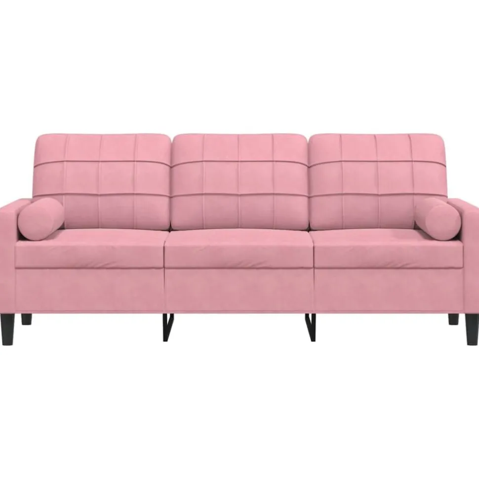 vidaXL Driezitsbank met sierkussens 180 cm fluweel roze