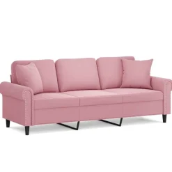 vidaXL Driezitsbank met sierkussens 180 cm fluweel roze