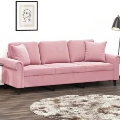 vidaXL Driezitsbank met sierkussens 180 cm fluweel roze