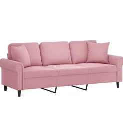 vidaXL Driezitsbank met sierkussens 180 cm fluweel roze