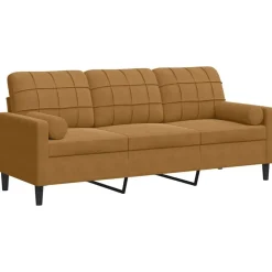 vidaXL Driezitsbank met sierkussens 180 cm fluweel bruin